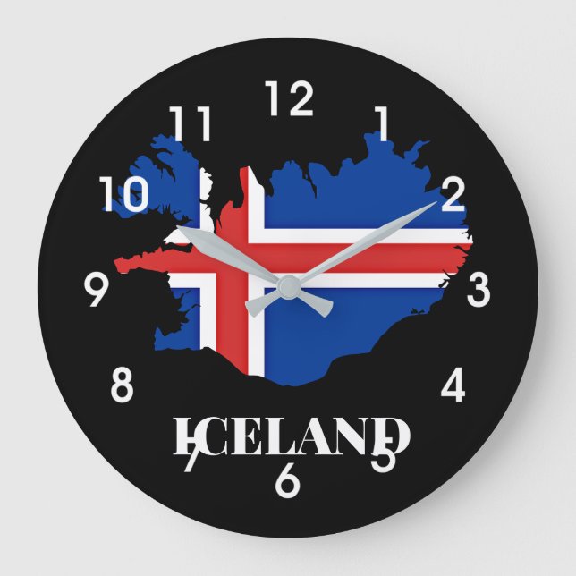 Island, Silhouette, Flagge, Große Wanduhr (Vorderseite)