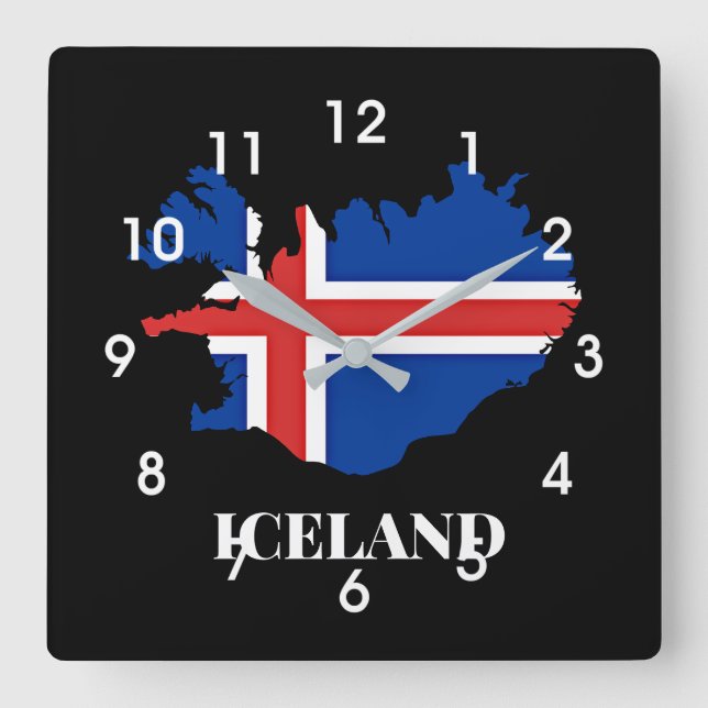 Island, Silhouette, Flagge, Quadratische Wanduhr (Vorderseite)
