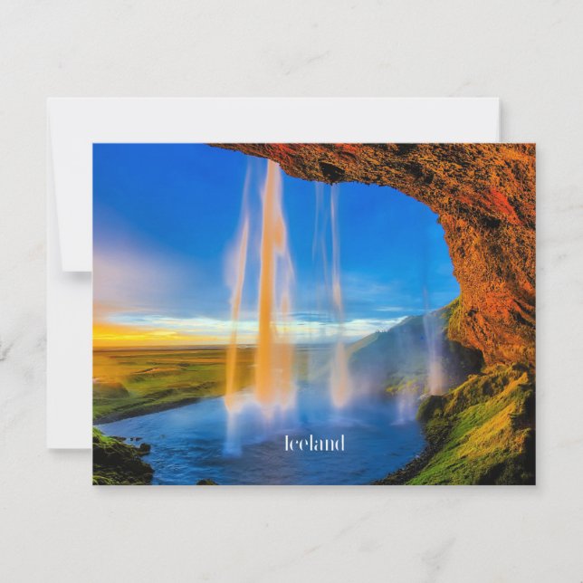 Island Skogafoss, schönes Landschaftsbild Karte (Vorderseite)