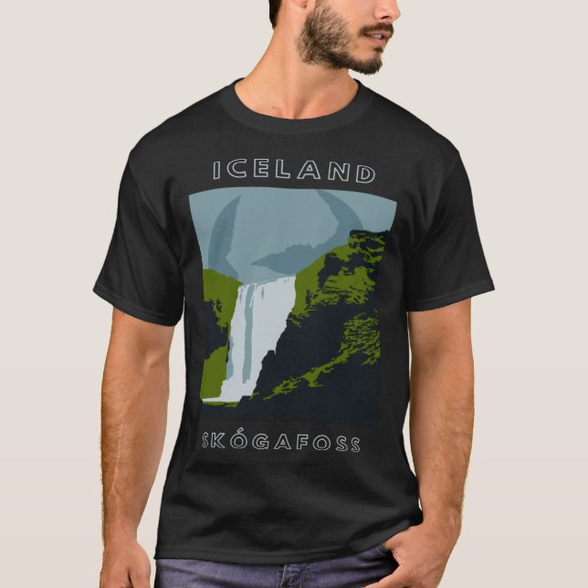 Island Skogafoss Wasserfall T-Shirt (Vorderseite)