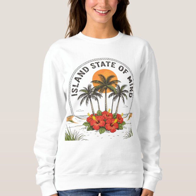Island State of Mind Vintage Tropical Hibiscus Sweatshirt (Vorderseite)