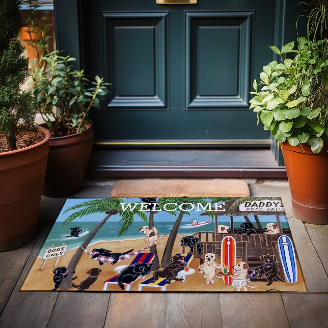 Island Summer Vacacation Labradors Fußmatte (Island Summer Vacation Labradors Doormat.  Personalized gift idea for Labrador Owners.)