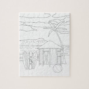Island Tiki Hut Adult Coloring Puzzle
