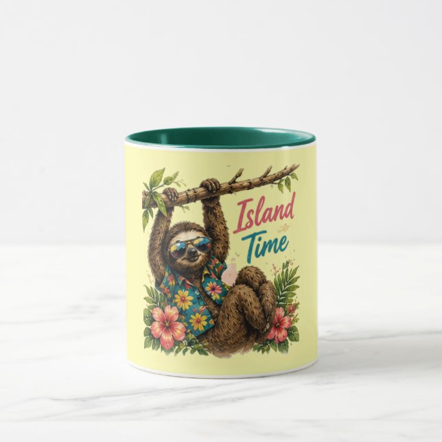 Island Time Faultier Tasse Dunkler Rand (Zentrum)