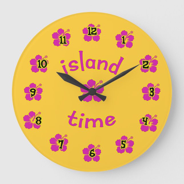 Island Time! Hibiskus Motif Wall Clock Große Wanduhr (Vorderseite)