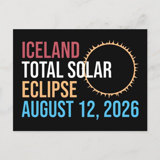 Island totale Sonnenfinsternis 12. August 2026 Tas Postkarte (Vorderseite)