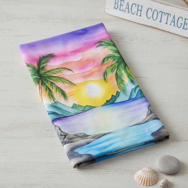 Island Tropical Beach Sunset Geschirrtuch (Von Creator hochgeladen)