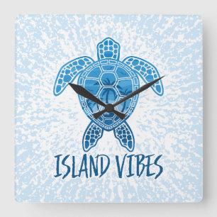 Island Vibes Tropical Sunset Sea Turtle Design Quadratische Wanduhr
