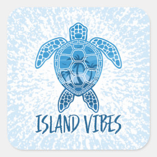 Island Vibes Tropical Sunset Sea Turtle Design Quadratischer Aufkleber