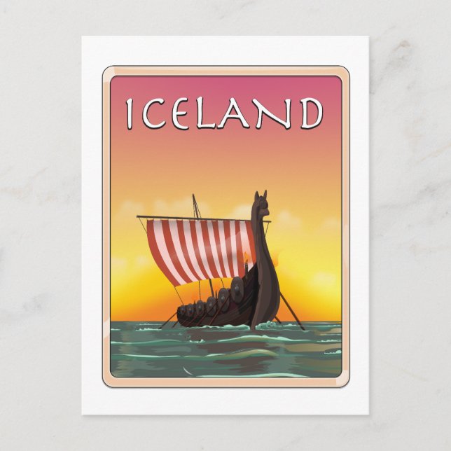 Island Viking Travel Poster Postkarte (Vorderseite)