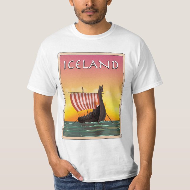 Island Viking Travel Poster T-Shirt (Vorderseite)