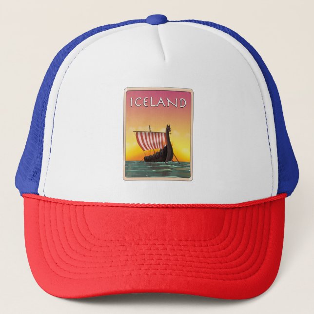 Island Viking Travel Poster Truckerkappe (Vorderseite)