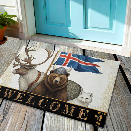 Island, Vikking, Flagge, Rentiere, Fuchs, Bär / Ku Fußmatte