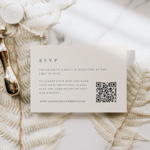 Island Vintag Navy & Ecru Wedding QR Code RSVP Karte