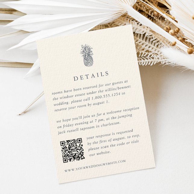 Island Vintage Ananas Hochzeitdetails QR-Code Begleitkarte (Von Creator hochgeladen)