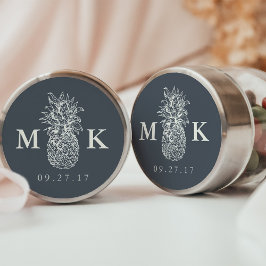 Island Vintage Ananas-Monogramm-Hochzeit Runder Aufkleber