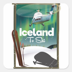 Island Vintage-Skiposter Quadratischer Aufkleber