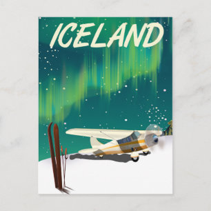 Island Vintage-Stil-Ski-Flugzeugposter Postkarte
