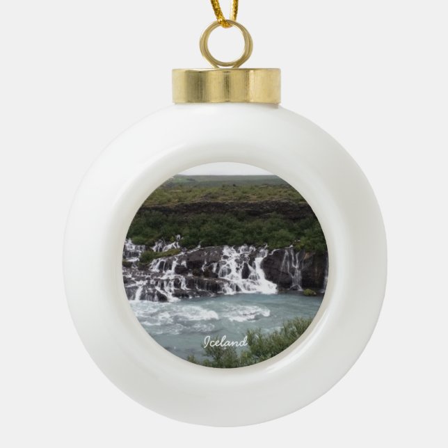 Island-Wasserfall - Keramik-Ball-Verzierung Keramik Kugel-Ornament (Vorderseite)