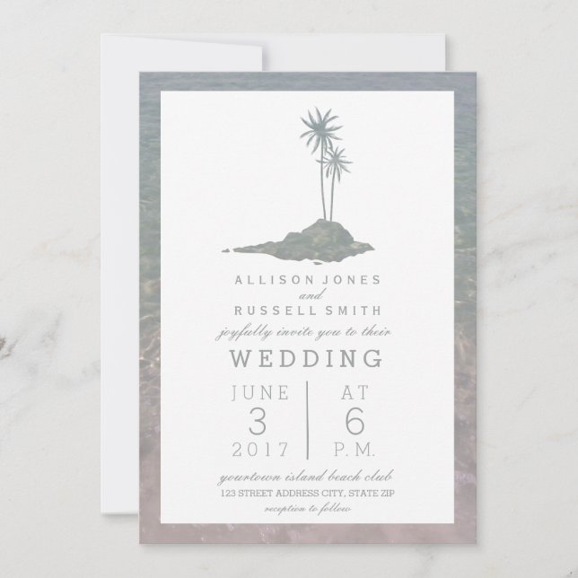 Island & Water Beach Wedding Einladung (Vorderseite)