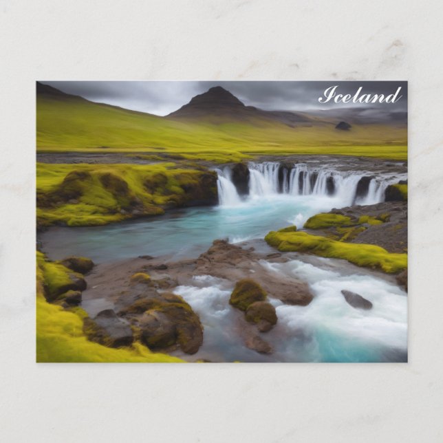 Island Waterfall Travel Foto Postkarte (Vorderseite)