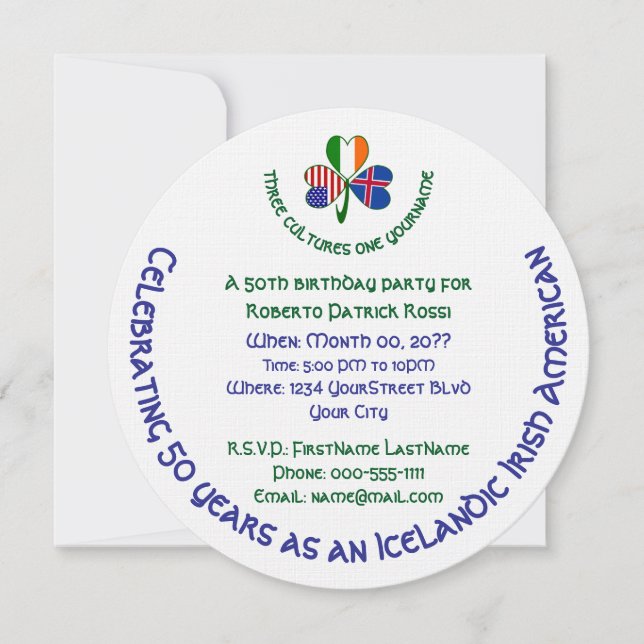 Isländisch-irisch-amerikanisches Kleeblatt Geburts Einladung (Vorderseite)