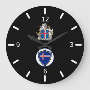 Isländische Fahne-Wappen große Uhr