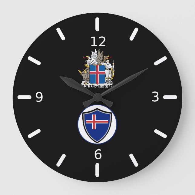 Isländische Fahne-Wappen große Uhr (Vorderseite)