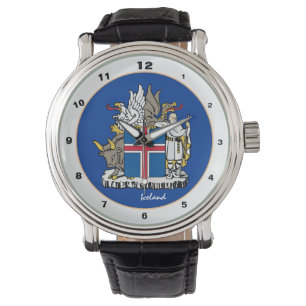 Isländische Flagge & Island-Emblem-Mode /Design Armbanduhr
