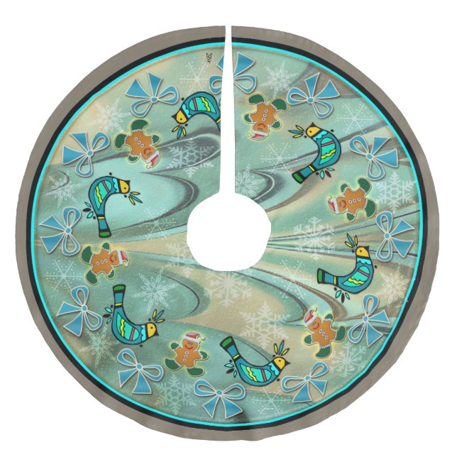 Isländische Fluss Weihnachtskunst Polyester Weihnachtsbaumdecke (Vorderseite)