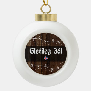 Isländische frohe Weihnachten, Gleðileg jól Keramik Kugel-Ornament