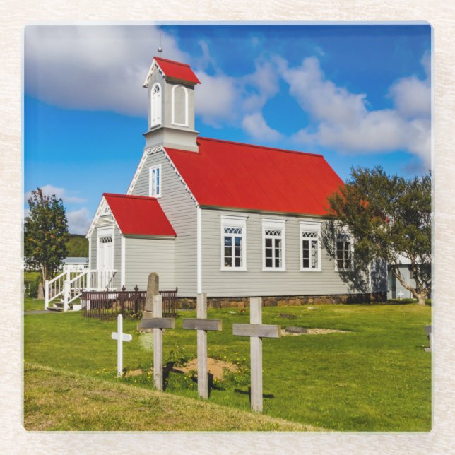 Isländische Kirche Glasuntersetzer (Vorderseite)