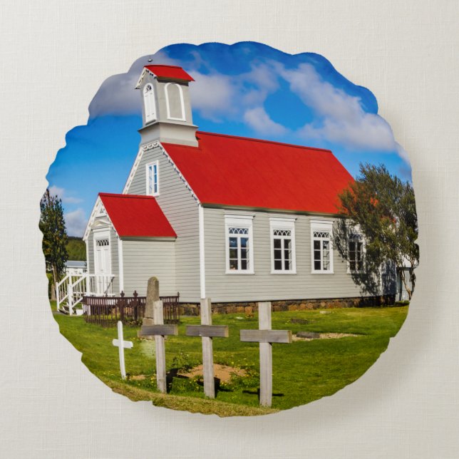 Isländische Kirche Rundes Kissen (Vorderseite)