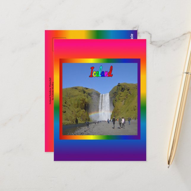Isländische Regenbogenwasserfall Postkarte (Vorderseite/Rückseite Beispiel)