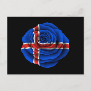 Isländische Rose-Flag auf Schwarz Postkarte