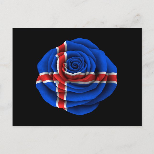 Isländische Rose-Flag auf Schwarz Postkarte (Vorderseite)