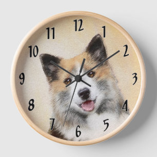 Isländische Sheepdog-Malerei - Original Dog Art Uhr