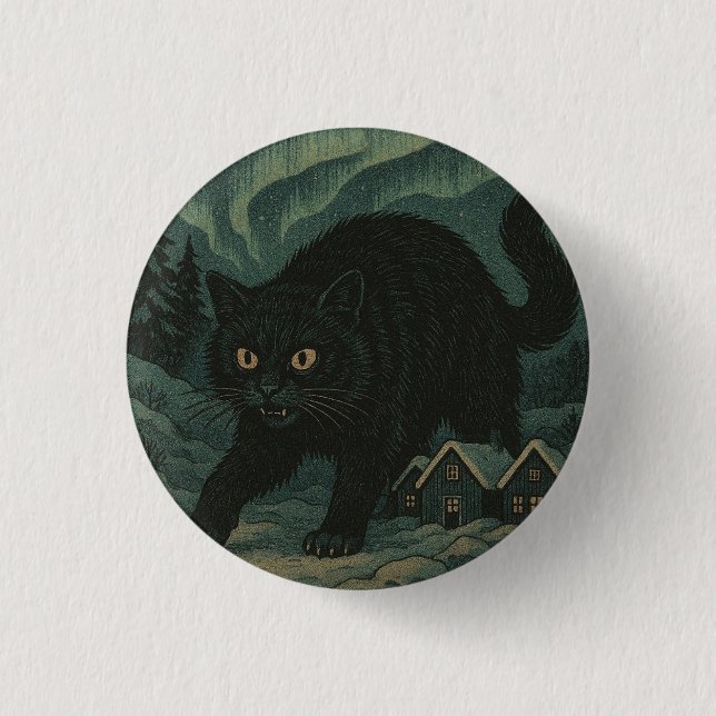 Isländische Weihnachts-Yule-Katze Button (Vorderseite)