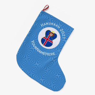 Isländischer Engel Hanukkah-Flagge Personalisiert  Großer Weihnachtsstrumpf
