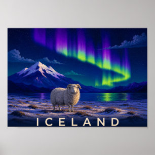 Isländischer Schaf-Aurora Island Wandkunst-Druck Poster