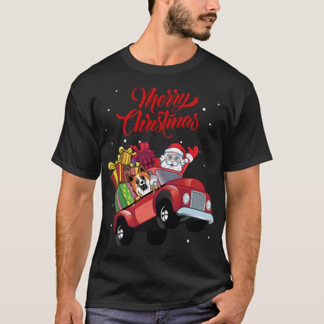 Isländischer Schafhund mit dem Weihnachtsmann in R T-Shirt (Vorderseite)