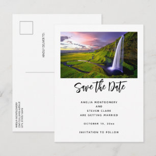 Isländischer Wasserfall Grüne Natur Foto Hochzeit Ankündigungspostkarte