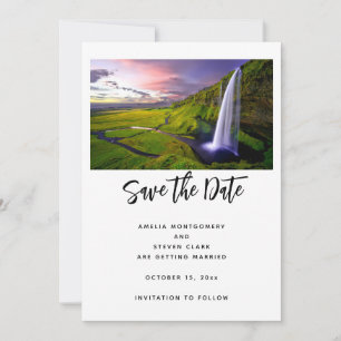 Isländischer Wasserfall Grüne Natur Foto Hochzeit Save The Date