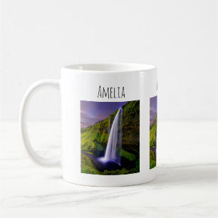 Isländischer Wasserfall Grüne Natur Foto Kaffeetasse