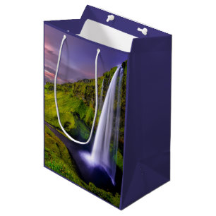 Isländischer Wasserfall Grüne Natur Foto Mittlere Geschenktüte