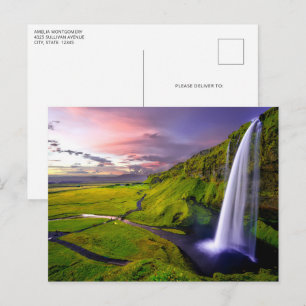 Isländischer Wasserfall Grüne Natur Foto Postkarte