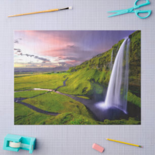 Isländischer Wasserfall Grüne Natur Foto Seidenpapier