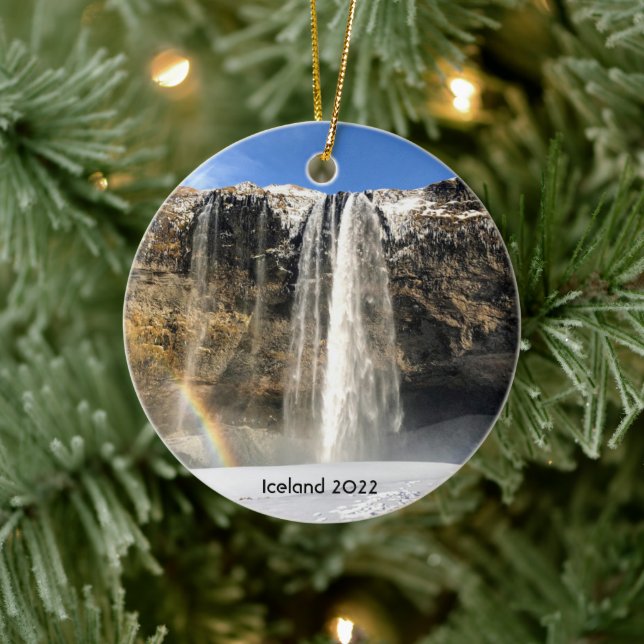 Isländischer Wasserfall - Keramik Ornament (Baum)