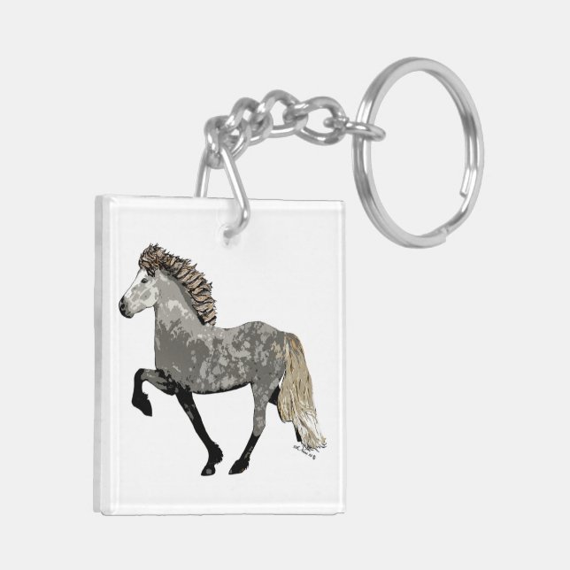 Isländisches Pferd in gepflastertem grau-Art Deco  Schlüsselanhänger (Rückseite links)