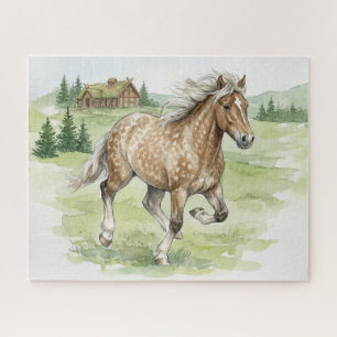 Isländisches Pferd Stjarna galoppiert auf einer Wi Puzzle